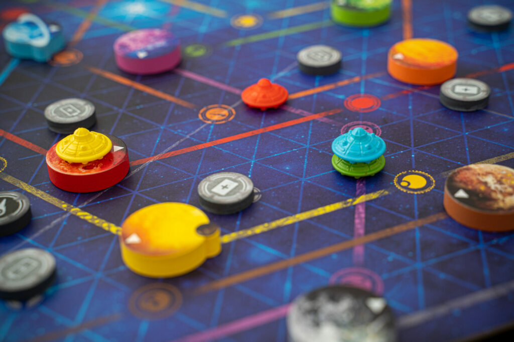 close up view of board with planets