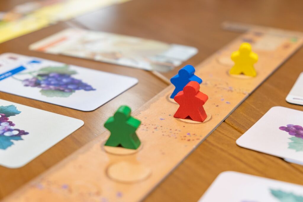 meeples on the vineyard track